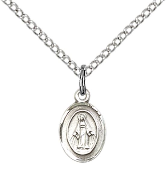 STERLING SILVER MIRACULOUS PENDANT WITH CHAIN - 3/8" x 1/4"