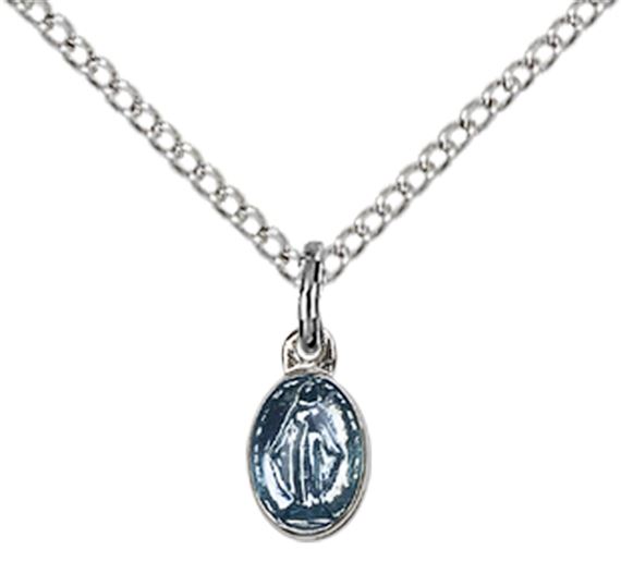 STERLING SILVER MIRACULOUS PENDANT WITH CHAIN - 1/4" x 1/8"