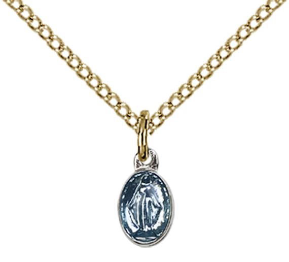 GOLD PLATE ON STERLING SILVER MIRACULOUS PENDANT WITH CHAIN - 1/4" x 1/8"