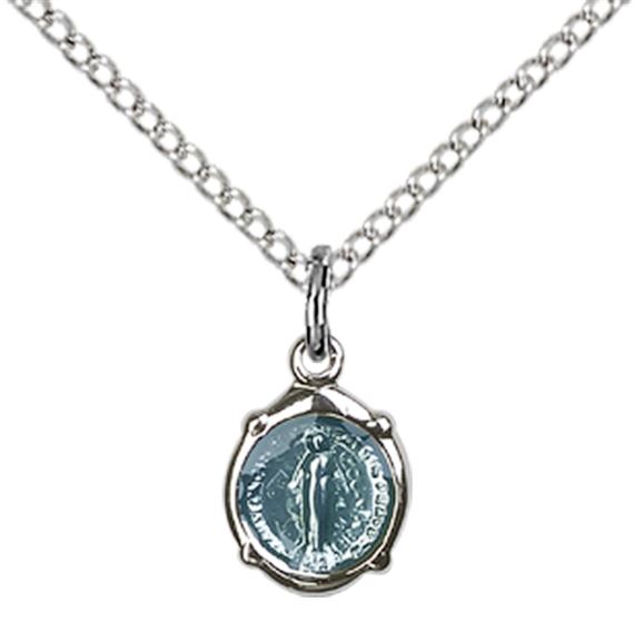 STERLING SILVER MIRACULOUS PENDANT WITH CHAIN - 3/8" x 1/4"