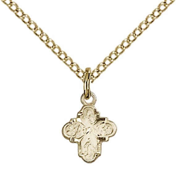 14KT GOLD FILLED 4-WAY PENDANT WITH CHAIN - 3/8" x 1/4"