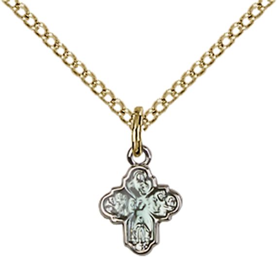 GOLD PLATE ON STERLING SILVER 4-WAY PENDANT WITH CHAIN - 3/8" x 1/4"