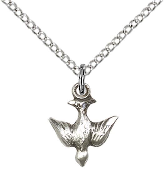 STERLING SILVER HOLY SPIRIT PENDANT WITH CHAIN - 1/2" x 3/8"