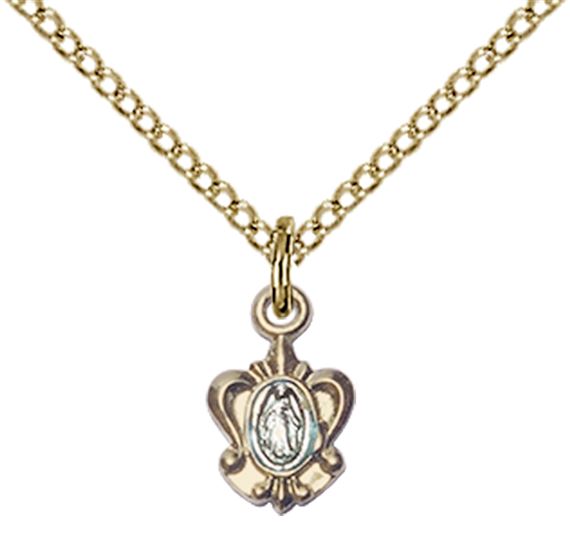 14KT GOLD FILLED MIRACULOUS PENDANT WITH CHAIN - 3/8" x 1/4"