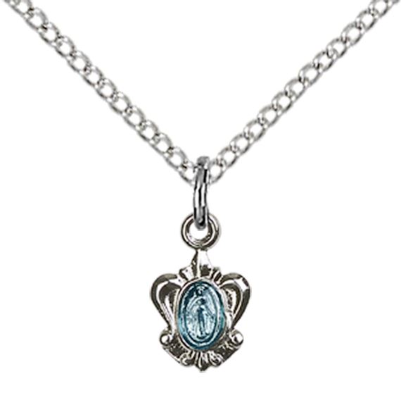 STERLING SILVER MIRACULOUS PENDANT WITH CHAIN - 3/8" x 1/4"