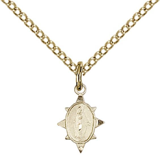 14KT GOLD FILLED MIRACULOUS PENDANT WITH CHAIN - 3/8" x 1/4"