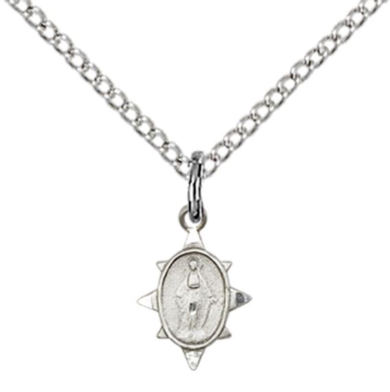 STERLING SILVER MIRACULOUS PENDANT WITH CHAIN - 3/8" x 1/4"