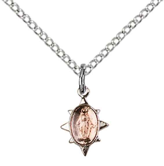 STERLING SILVER MIRACULOUS PENDANT WITH CHAIN - 3/8" x 1/4"