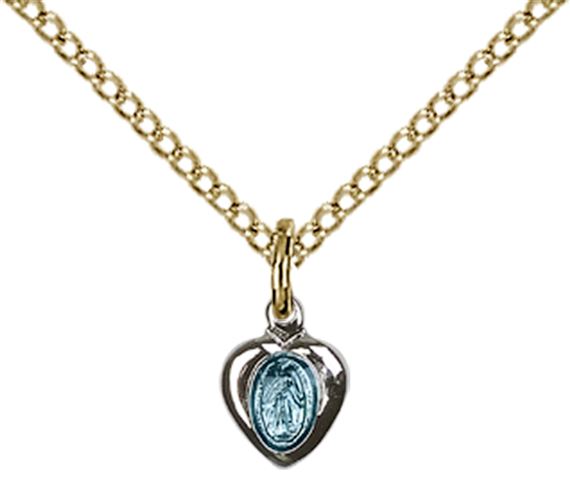 GOLD PLATED STERLING SILVER MIRACULOUS PENDANT WITH CHAIN - 1/4" x 1/8"