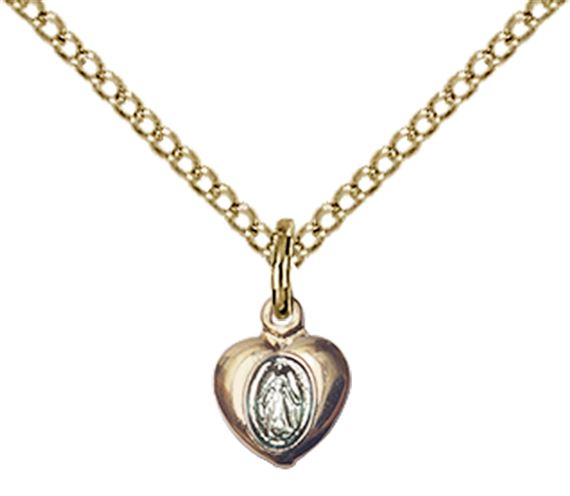 14KT GOLD FILLED MIRACULOUS HEART PENDANT WITH CHAIN - 1/4" x 1/8"