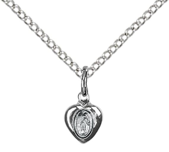 STERLING SILVER MIRACULOUS HEART PENDANT WITH CHAIN - 1/4" x 1/8"
