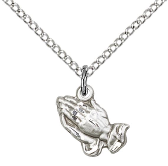 STERLING SILVER PRAYING HANDS PENDANT WITH CHAIN - 3/8" x 3/8"