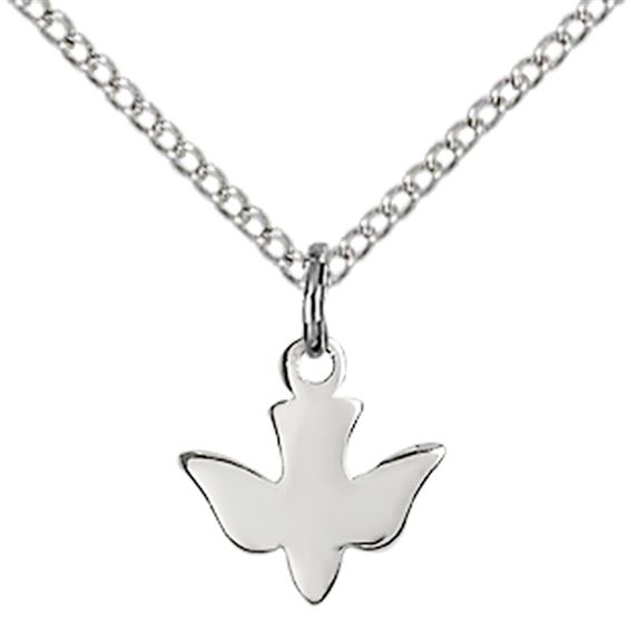 STERLING SILVER HOLY SPIRIT PENDANT WITH CHAIN - 3/8" x 3/8"