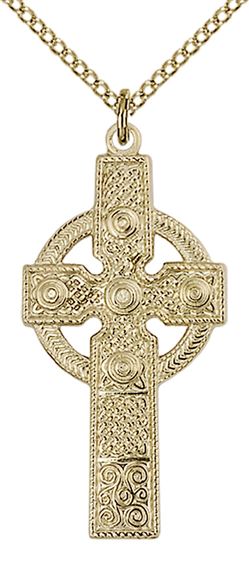 14KT GOLD FILLED KILKLISPEEN CROSS PENDANT WITH CHAIN - 1 3/8" x 5/8"