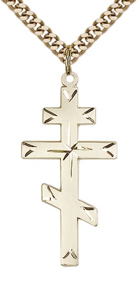 14KT GOLD FILLED CROSS PENDANT WITH CHAIN - 1 3/8" x 5/8"