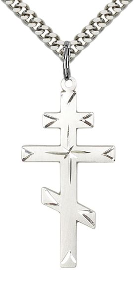 STERLING SILVER CROSS PENDANT WITH CHAIN - 1 3/8" x 5/8"
