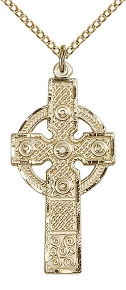 14KT GOLD FILLED KILKLISPEEN CROSS PENDANT WITH CHAIN - 1 3/8" x 5/8"