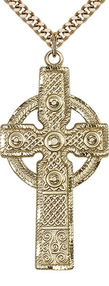 14KT GOLD FILLED KILKLISPEEN CROSS PENDANT WITH CHAIN - 1 7/8" x 7/8"