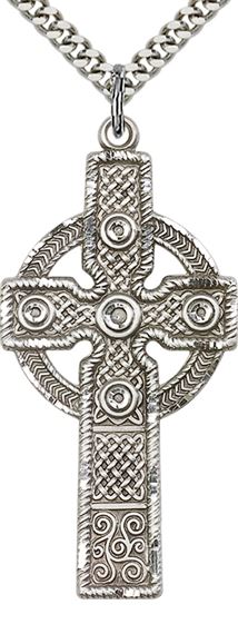 STERLING SILVER KILKLISPEEN CROSS PENDANT WITH CHAIN - 1 7/8" x 7/8"