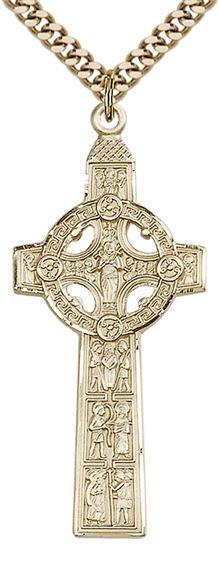 14KT GOLD FILLED SCRIPTURES CROSS PENDANT WITH CHAIN - 1 3/4" x 3/4"