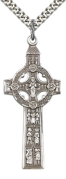 STERLING SILVER SCRIPTURES CROSS PENDANT WITH CHAIN - 1 3/4" x 3/4"