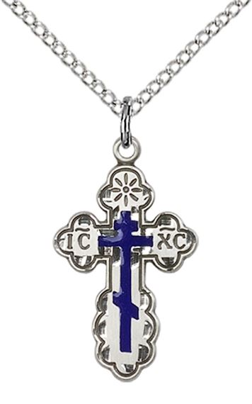 STERLING SILVER ST OLGA CROSS PENDANT WITH CHAIN - 7/8" x 1/2"