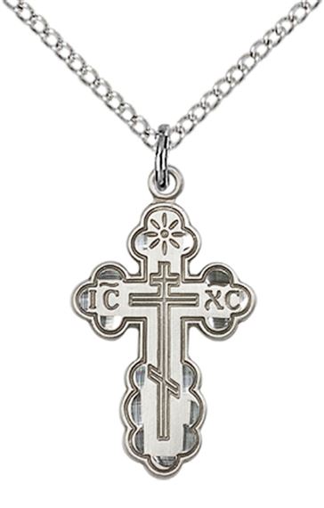 STERLING SILVER ST OLGA CROSS PENDANT WITH CHAIN - 7/8" x 1/2"