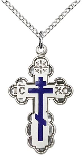 STERLING SILVER ST OLGA CROSS PENDANT WITH CHAIN - 1 3/8" x 7/8"
