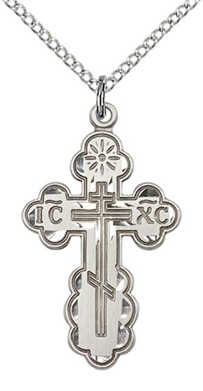 STERLING SILVER ST OLGA CROSS PENDANT WITH CHAIN - 1 1/8" x 5/8"