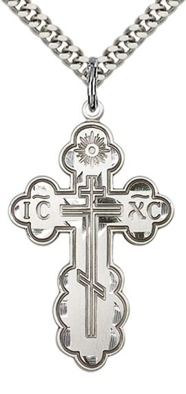 STERLING SILVER ST OLGA CROSS PENDANT WITH CHAIN - 1 3/8" x 7/8"
