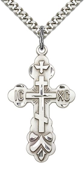 STERLING SILVER CROSS PENDANT WITH CHAIN - 1 3/8" x 3/4"