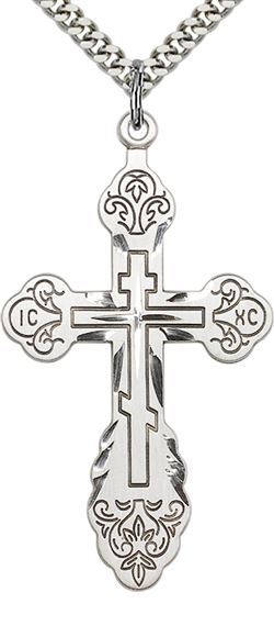STERLING SILVER VLADIMIR CROSS PENDANT WITH CHAIN - 1 7/8" x 1"