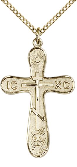 14KT GOLD FILLED GOLGOTHA CROSS PENDANT WITH CHAIN - 1 1/4" x 3/4"