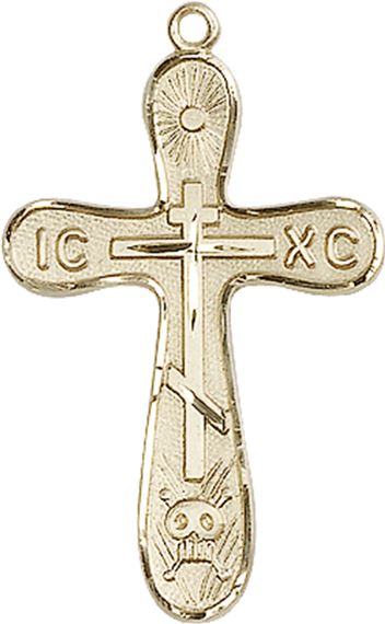 14KT GOLD GOLGOTHA CROSS MEDAL - 1 1/4" x 3/4"