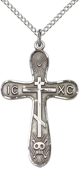 STERLING SILVER GOLGOTHA CROSS PENDANT WITH CHAIN - 1 1/4" x 3/4"
