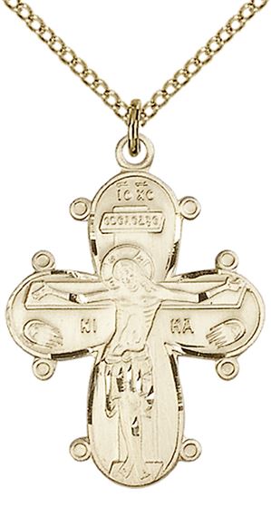 14KT GOLD FILLED CHRISTINE CROSS PENDANT WITH CHAIN - 1 1/8" x 3/4"