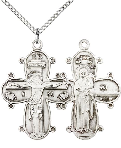 STERLING SILVER CHRISTINE CROSS PENDANT WITH CHAIN - 1 1/8" x 3/4"