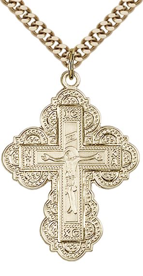 14KT GOLD FILLED IRENE CROSS PENDANT WITH CHAIN - 1 1/4" x 7/8"