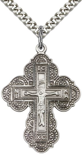 STERLING SILVER IRENE CROSS PENDANT WITH CHAIN - 1 1/4" x 7/8"