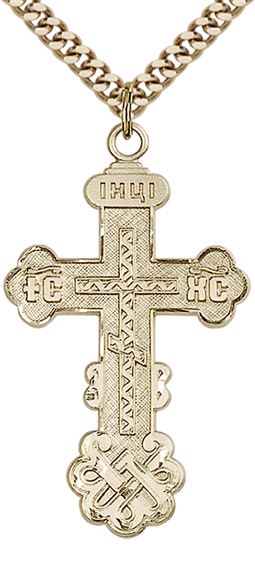 14KT GOLD FILLED KIEV CROSS PENDANT WITH CHAIN - 1 1/2" x 7/8"