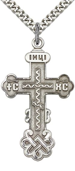 STERLING SILVER KIEV CROSS PENDANT WITH CHAIN - 1 1/2" x 7/8"