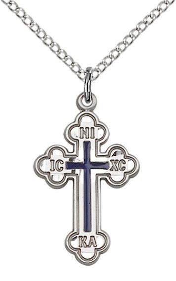 STERLING SILVER RUSSIAN CROSS PENDANT WITH CHAIN - 7/8" x 1/2"