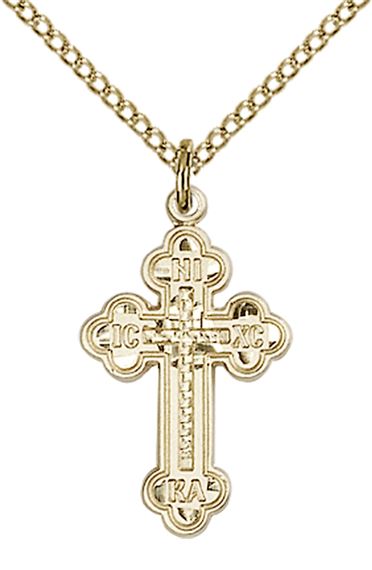 14KT GOLD FILLED RUSSIAN CROSS PENDANT WITH CHAIN - 7/8" x 1/2"