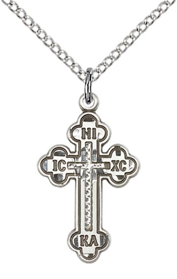STERLING SILVER RUSSIAN CROSS PENDANT WITH CHAIN - 7/8" x 1/2"