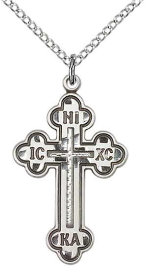 STERLING SILVER RUSSIAN CROSS PENDANT WITH CHAIN - 1 1/8" x 5/8"