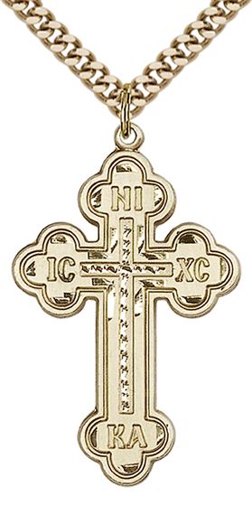 14KT GOLD FILLED CROSS PENDANT WITH CHAIN - 1 3/8" x 7/8"