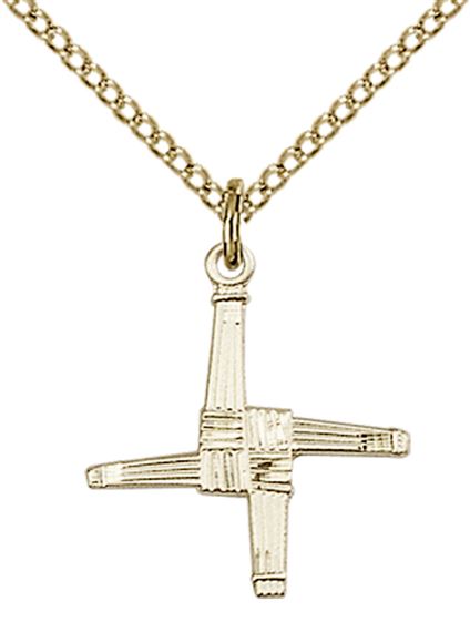 14KT GOLD FILLED ST BRIGID CROSS PENDANT WITH CHAIN - 5/8" x 5/8"