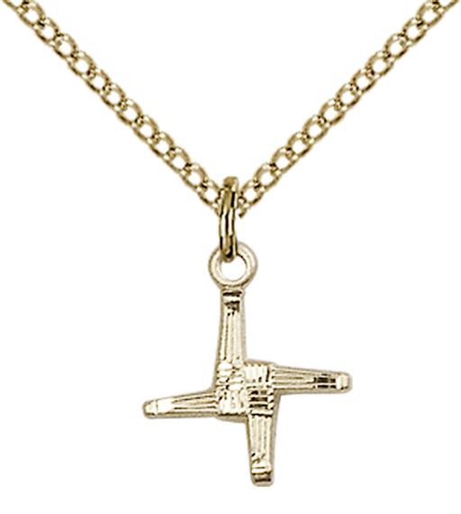 14KT GOLD FILLED ST BRIGID CROSS PENDANT WITH CHAIN - 1/2" x 3/8"