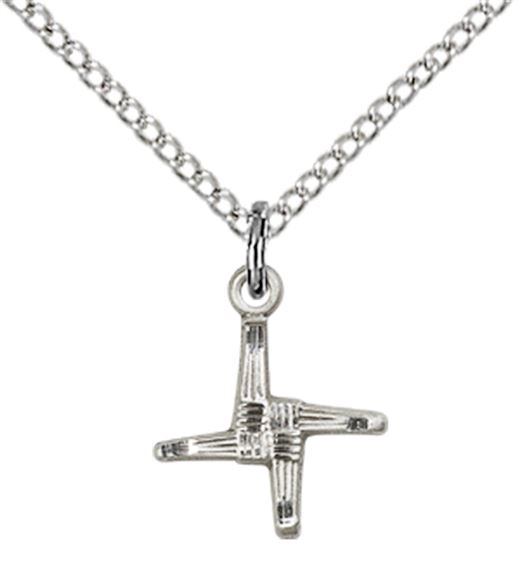 STERLING SILVER ST BRIGID CROSS PENDANT WITH CHAIN - 1/2" x 3/8"