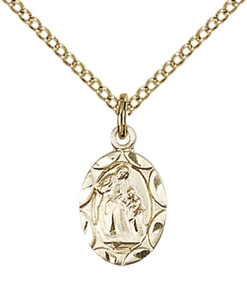 14KT GOLD FILLED ST ANN PENDANT WITH CHAIN - 1/2" x 1/4"